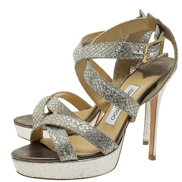 Jimmy Choo Vamp Glitter Crossing-straps Sandals - Picture 1 of 15